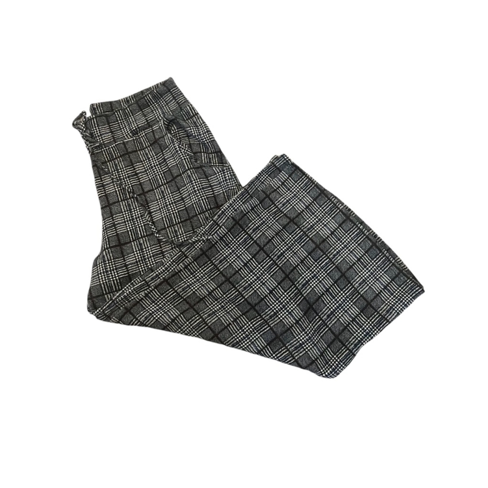 Plaid Soft Cropped Wide Leg High Rise Drawstring Waist Pant S